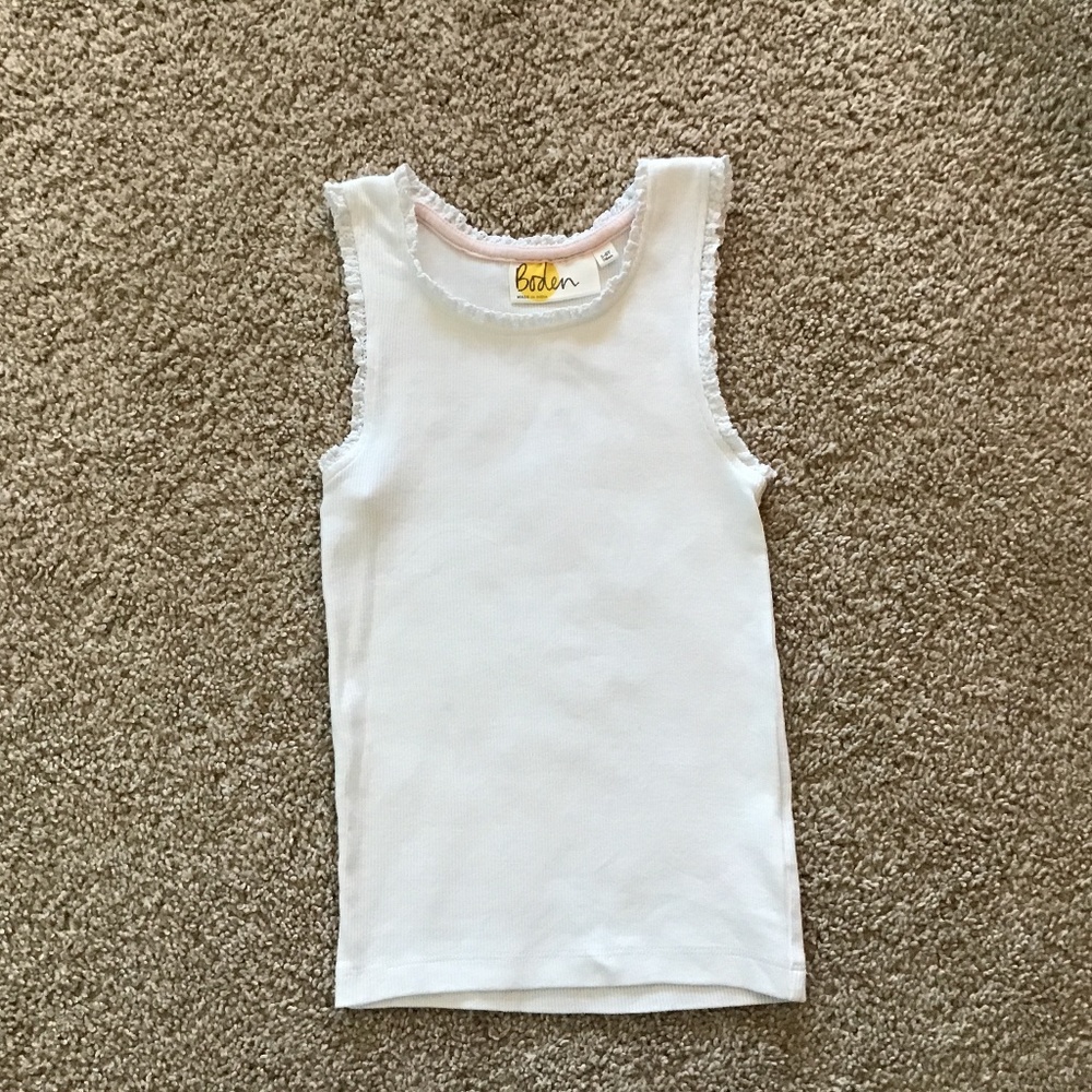 (EUC) Boden girls white ruffled tank top size 5/6Y